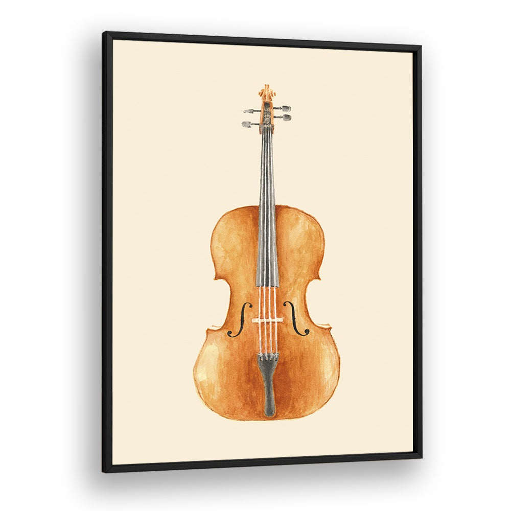 Elegant CELLO, MUSIC POSTERS featuring a beautifully framed watercolor illustration of a cello by Florent Bodart.