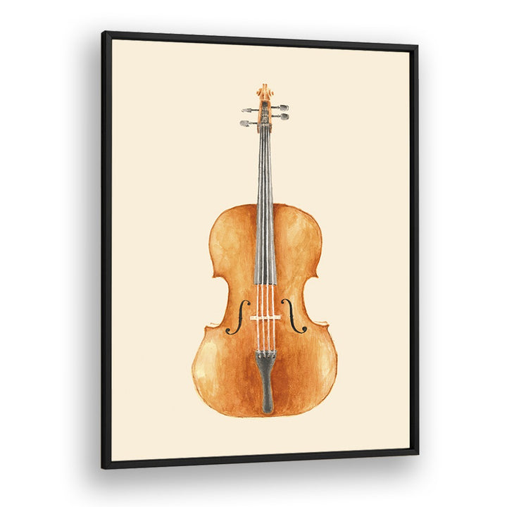 Elegant CELLO, MUSIC POSTERS featuring a beautifully framed watercolor illustration of a cello by Florent Bodart.