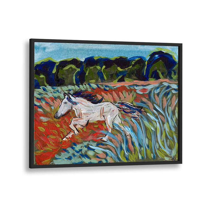 Stunning MOUNTAIN HORSE, LANDSCAPE PAINTINGS showcasing a white horse amidst vibrant natural scenery. Perfect for art lovers.