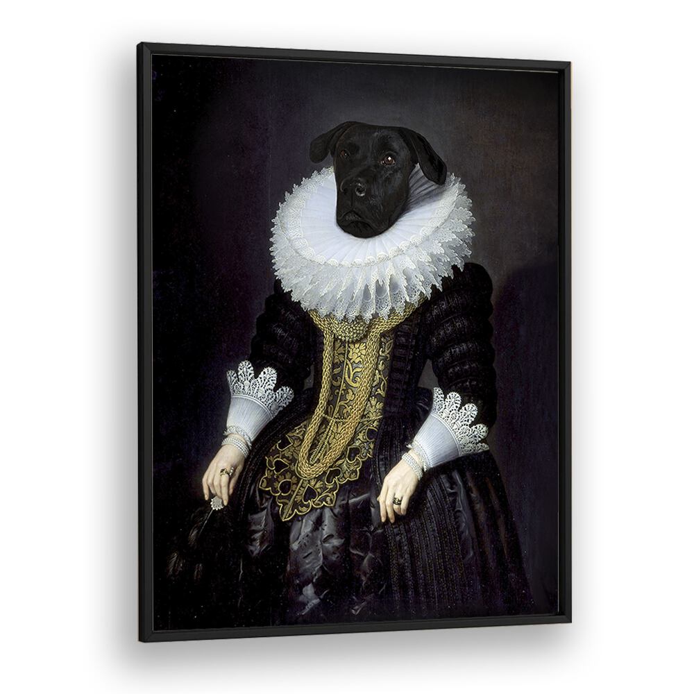 Elegant ANOUK , ANIMAL PAINTINGS featuring a dog in historical attire, perfect for wildlife art lovers.