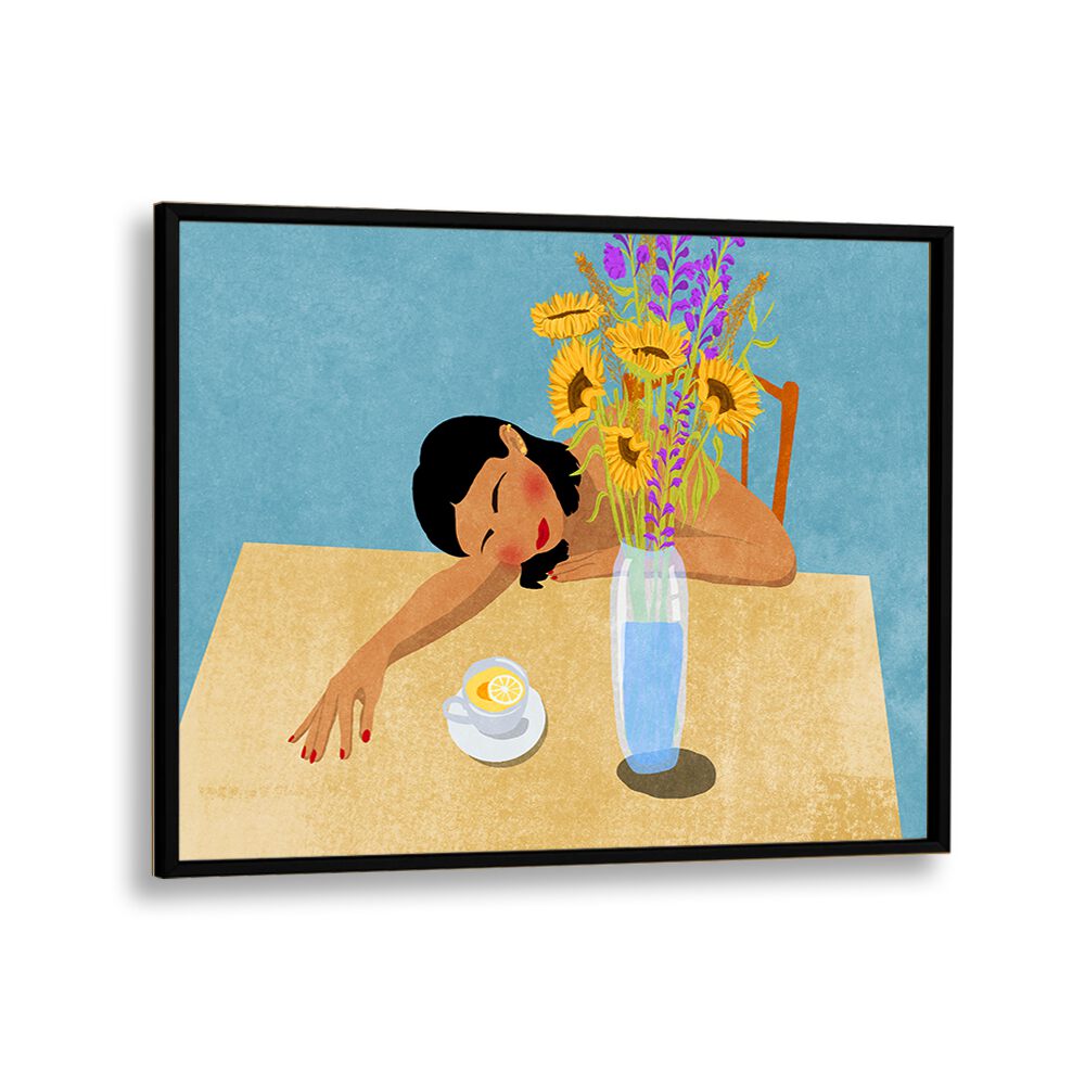 Vibrant "Day Dreaming" art print features a woman with flowers, perfect for brightening your space.