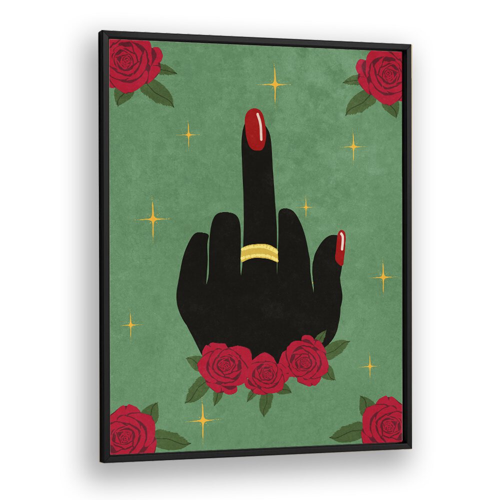 Bold "Middle Finger" fashion poster by Raissa Oltmanns, featuring roses and modern aesthetics for your decor.