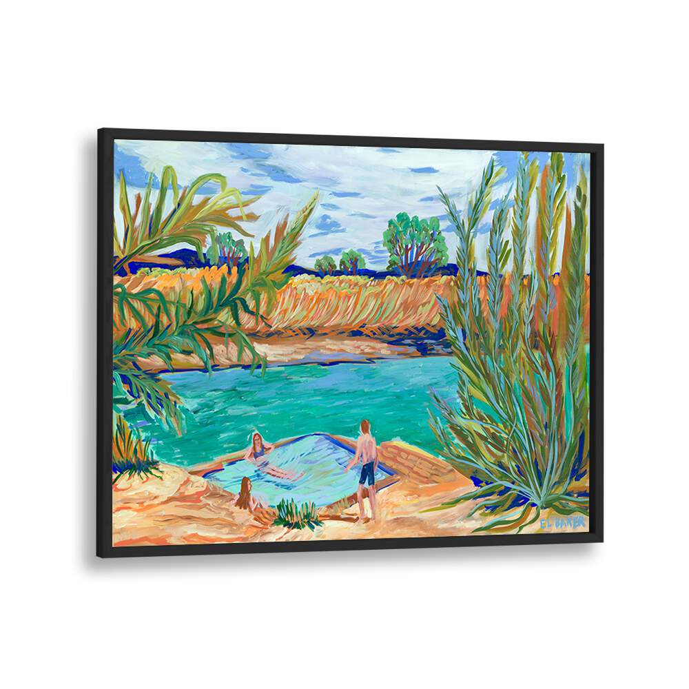 Vibrant WATERSIDE, LANDSCAPE PAINTINGS capturing serene beauty at a tranquil riverbank, perfect for your living space.