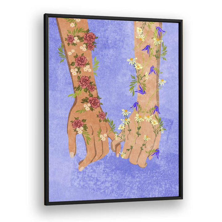 "Holding Hands" fashion posters featuring floral designs on intertwined hands, perfect for modern decor.