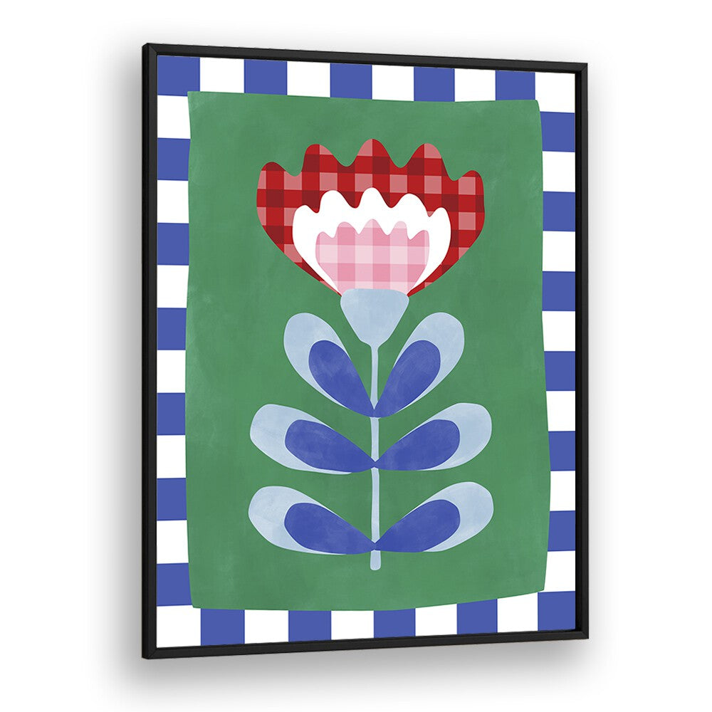 Checkered Flower, floral flower paintings by Elena Ristova, showcasing a vibrant botanical design with a checkered pattern.