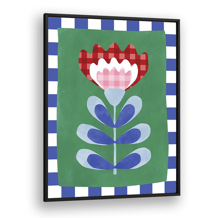 Checkered Flower, floral flower paintings by Elena Ristova, showcasing a vibrant botanical design with a checkered pattern.