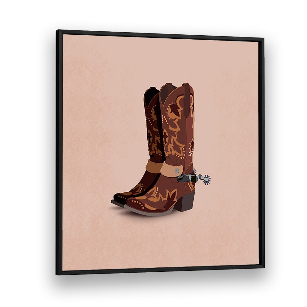 Stylish BOTLAR, COWBOY artwork featuring intricately designed cowboy boots, perfect for modern Americana decor.