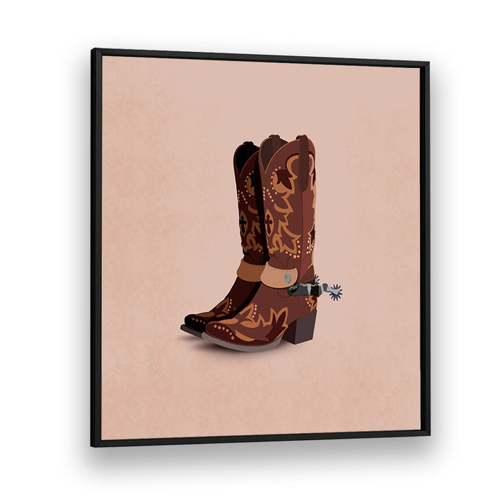 Stylish BOTLAR, COWBOY artwork featuring intricately designed cowboy boots, perfect for modern Americana decor.