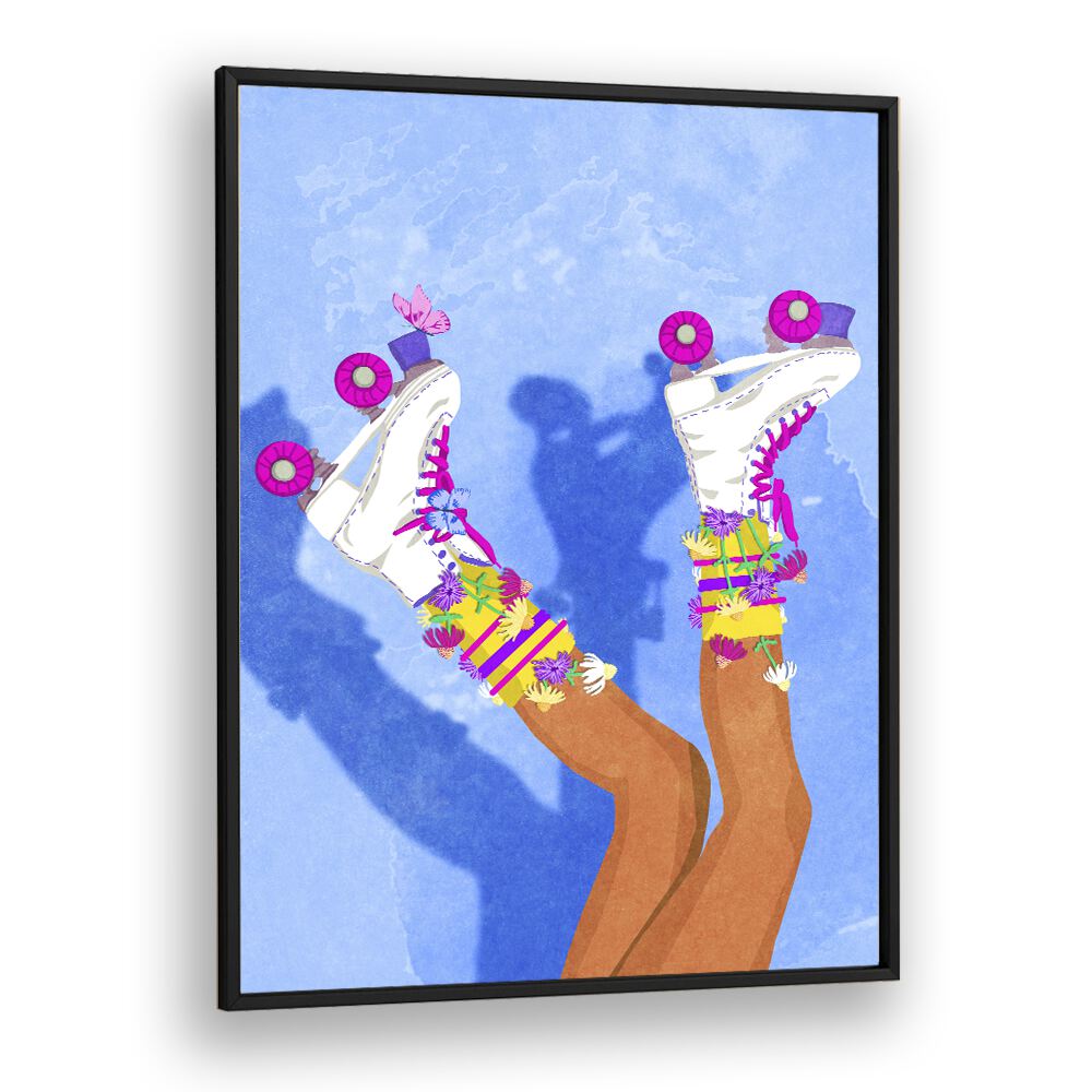 Brightly colored "SKATE LIKE A GIRL, FASHION POSTERS" showcasing creative roller skates by Raissa Oltmanns.