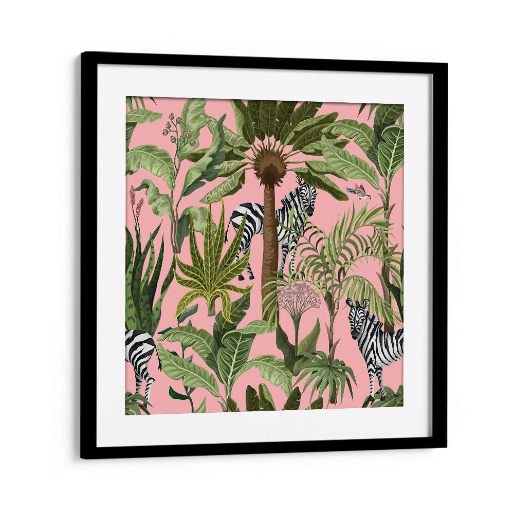 Vibrant ROAMING WITH ZEBRAS, ANIMAL PAINTINGS artwork showcasing zebras among lush greenery, perfect for wildlife lovers.