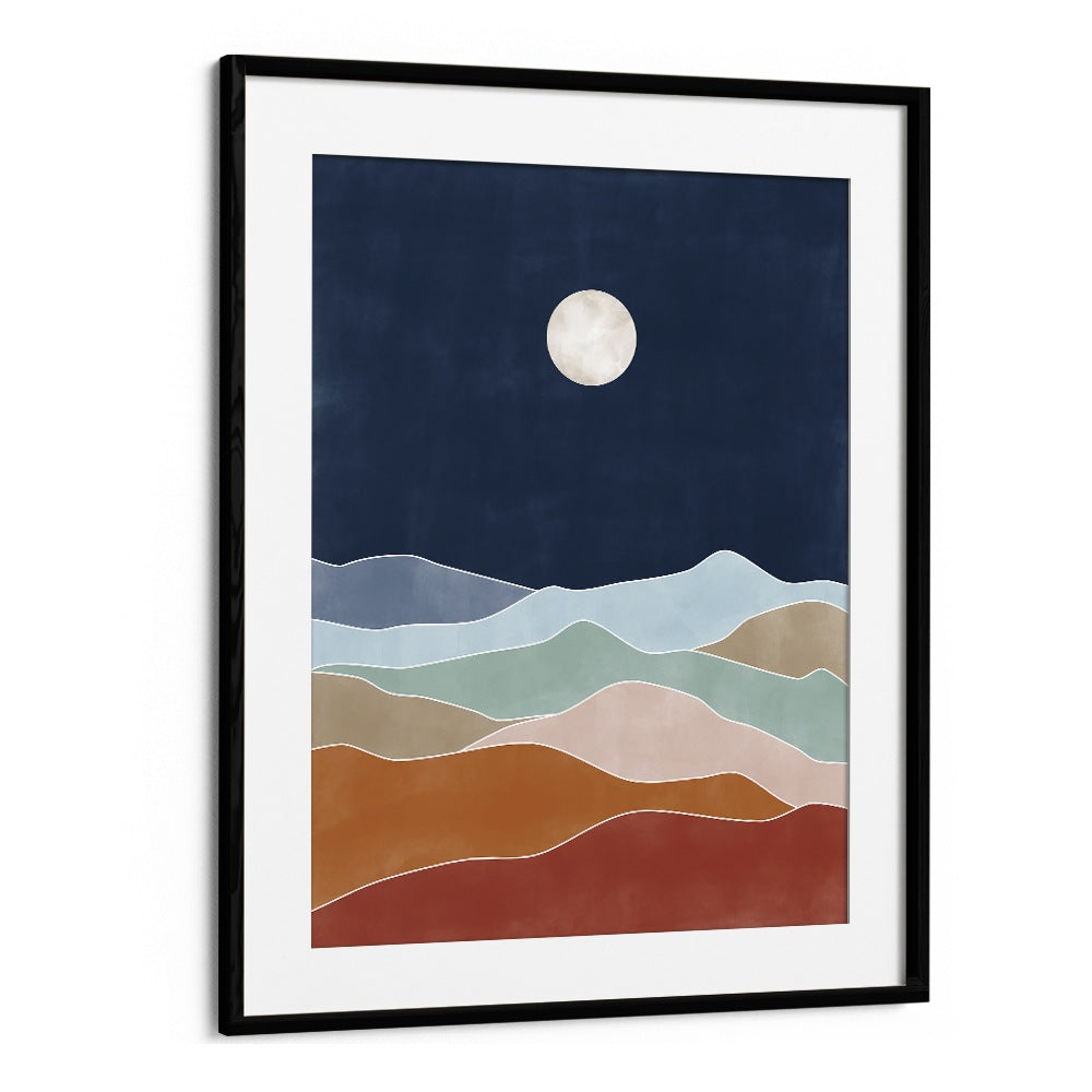 Elegant Wooden Street landscape paintings showcasing serene mountains and a moonlit sky, perfect for home decor.