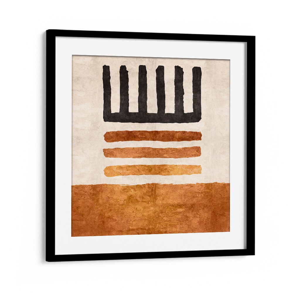 Geometrik Cizgili Kilim Turuncu, a vibrant piece in boho art paintings, enhances any modern interior with warmth.