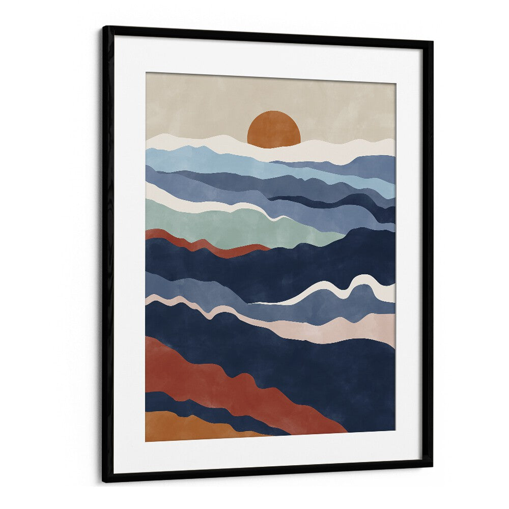 Stunning ABSTRACT TERRACOTTA & BLUE landscape painting by Elena Ristova, capturing nature's beauty in vibrant hues.