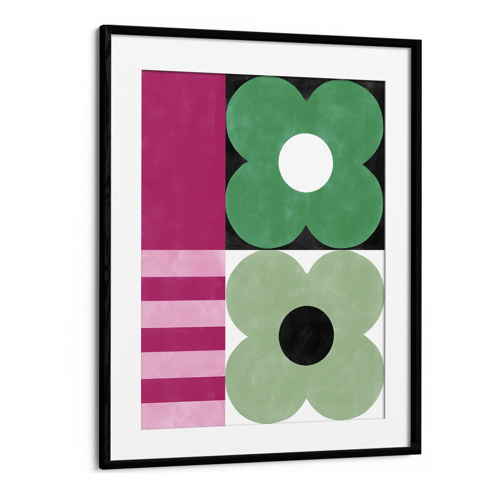 Bright and modern MIRRORING FLOWERS, FLORAL FLOWER PAINTINGS featuring bold colors and shapes by Elena Ristova.