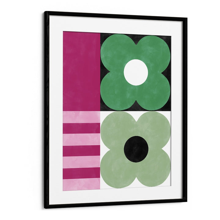 Bright and modern MIRRORING FLOWERS, FLORAL FLOWER PAINTINGS featuring bold colors and shapes by Elena Ristova.