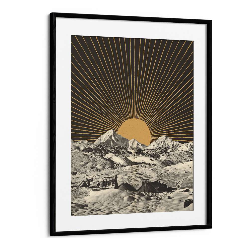 Breathtaking MOUNTAINSCAPE, LANDSCAPE PAINTINGS by Florent Bodart, featuring majestic mountains and a radiant sun.