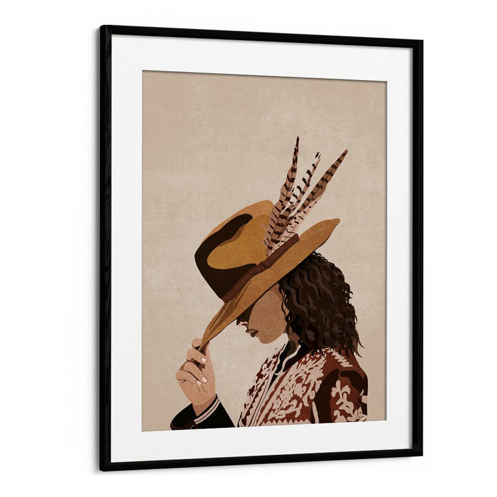 Elegant Brunette portrait featuring a woman in a hat by Emel Tunaboylu, perfect for artistic decor.