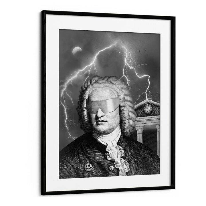BACH TO THE FUTURE I, ALTERED ART PRINTS features a striking portrait with a modern twist, perfect for any art lover's space.