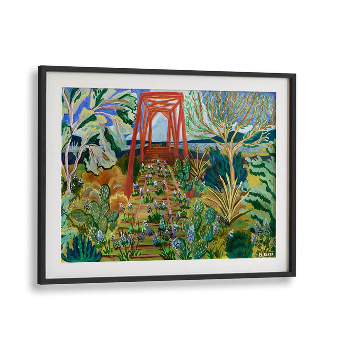 Vibrant TEXAS HILL COUNTRY BRIDGE, LANDSCAPE PAINTINGS showcasing lush greenery and a charming bridge. Perfect for decor.