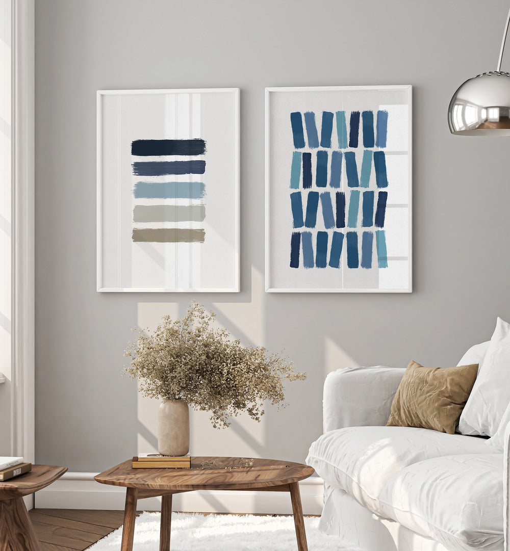 Enhance your decor with BLUE ABSTRACT STROKES, SET OF 2 PAINTINGS featuring elegant, minimalistic designs.