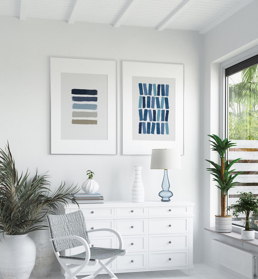 Enhance your decor with BLUE ABSTRACT STROKES, SET OF 2 PAINTINGS featuring elegant blue hues and modern design.