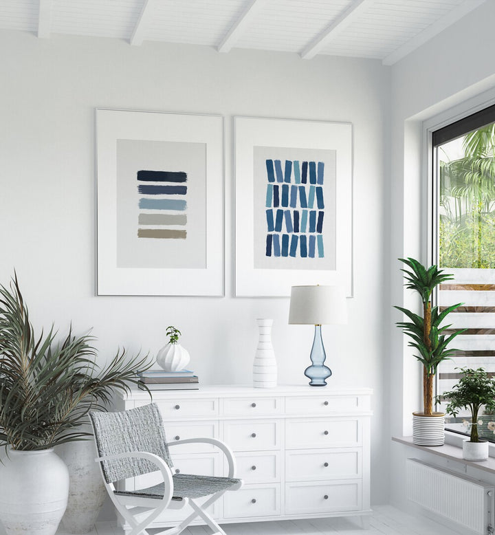 Enhance your decor with BLUE ABSTRACT STROKES, SET OF 2 PAINTINGS featuring elegant blue hues and modern design.