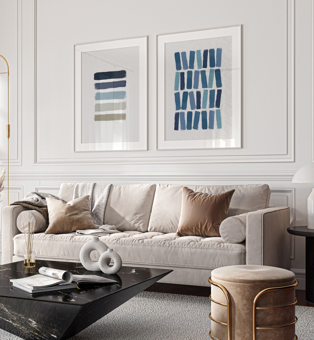 Enhance your decor with BLUE ABSTRACT STROKES, SET OF 2 PAINTINGS featuring elegant blue hues and modern design.