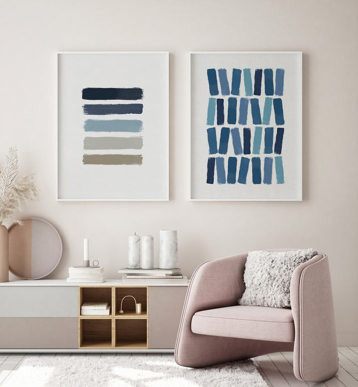Transform your space with the BLUE ABSTRACT STROKES, SET OF 2 PAINTINGS, featuring modern elegance in serene blue hues.