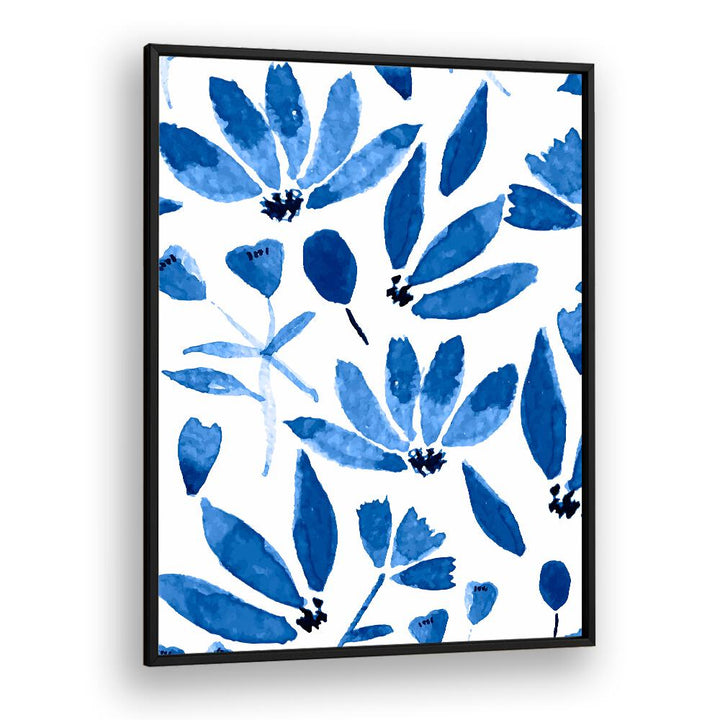 Vibrant blue flowers in a black frame, perfect for enhancing your decor with BLUE FLOWERS, FLORAL FLOWER PAINTINGS.