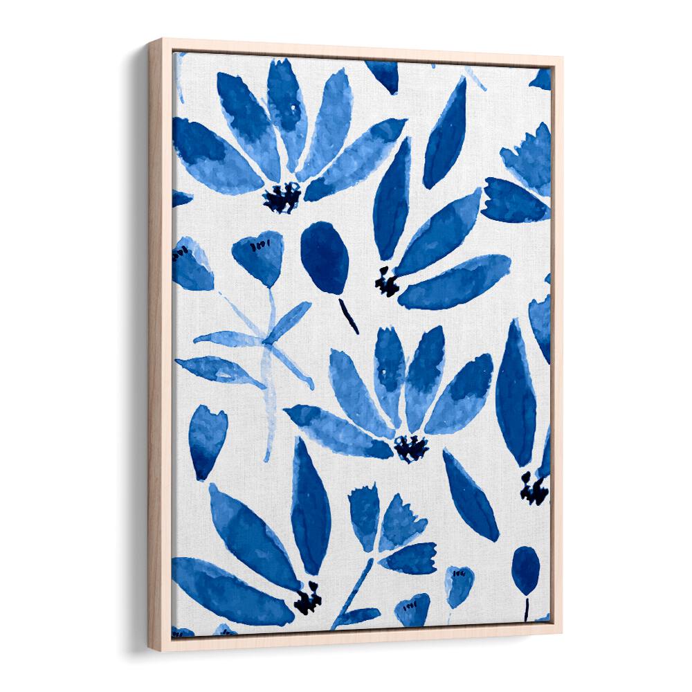 Elegant BLUE FLOWERS, FLORAL FLOWER PAINTINGS in oak frame, perfect for enhancing any space with nature's beauty.