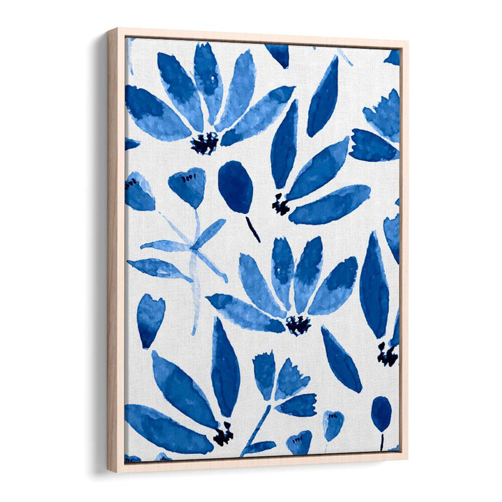 Elegant BLUE FLOWERS, FLORAL FLOWER PAINTINGS in oak frame, perfect for enhancing any space with nature's beauty.