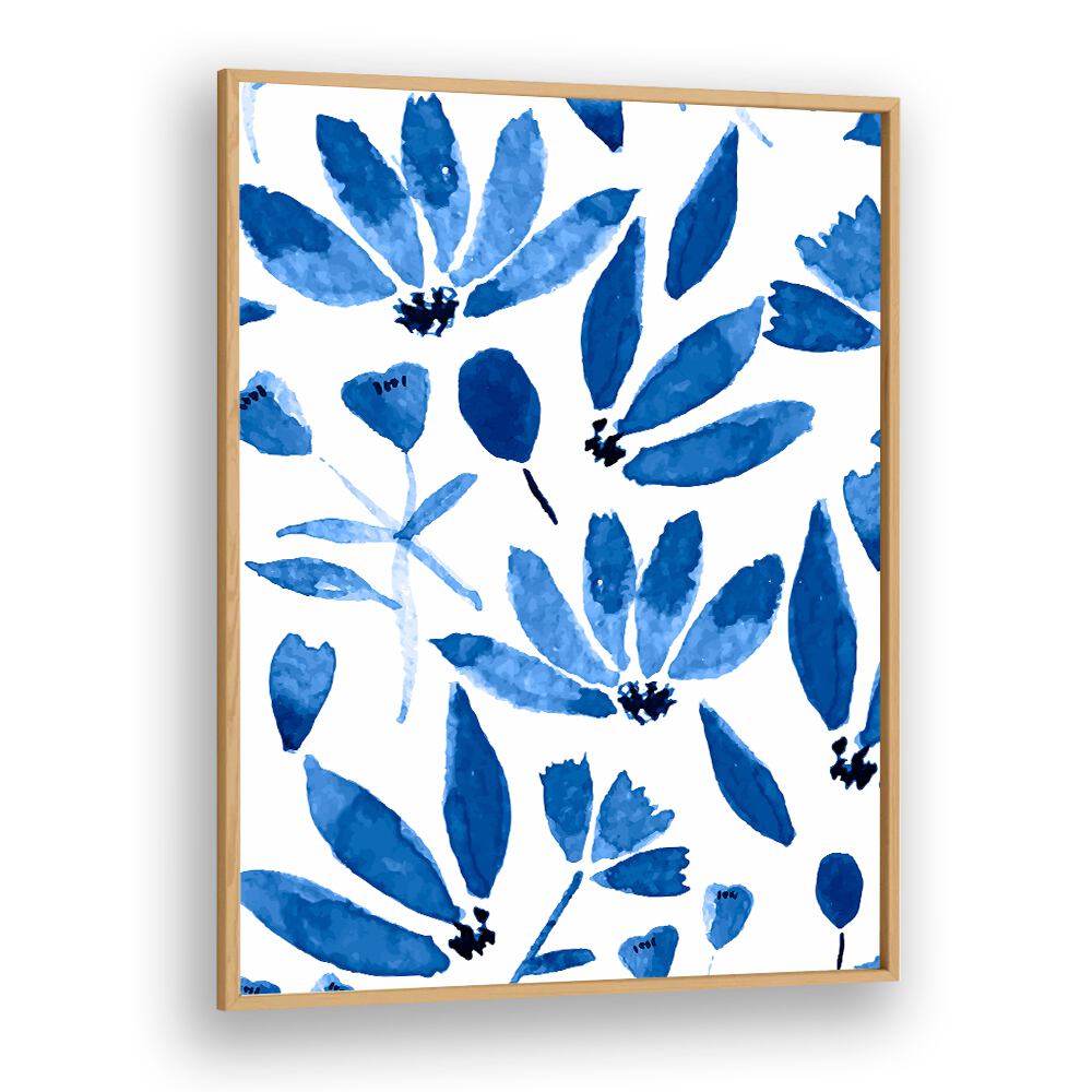 Stunning BLUE FLOWERS, FLORAL FLOWER PAINTINGS in an oak frame, perfect for brightening any space with nature's beauty.