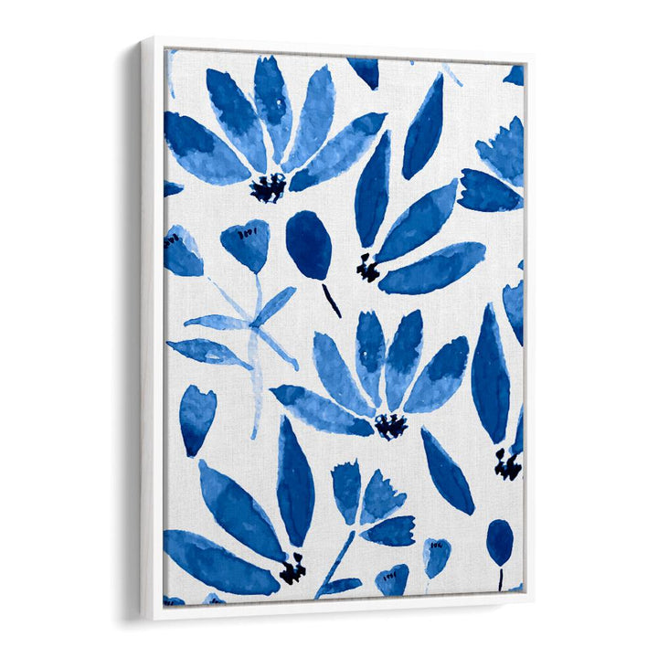 Stunning BLUE FLOWERS, FLORAL FLOWER PAINTINGS in a white floater frame, perfect for enhancing any space.