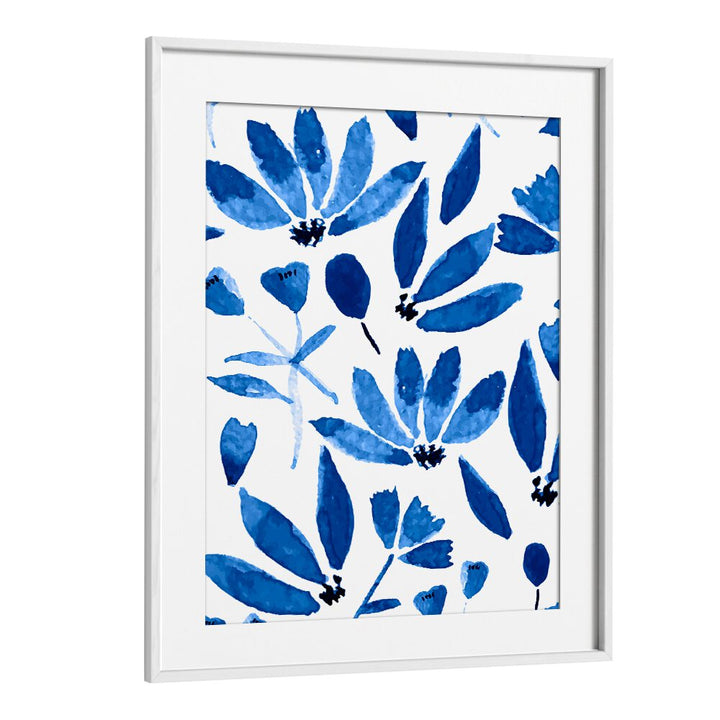 Beautiful BLUE FLOWERS, FLORAL FLOWER PAINTINGS in a white frame, perfect for brightening any space.