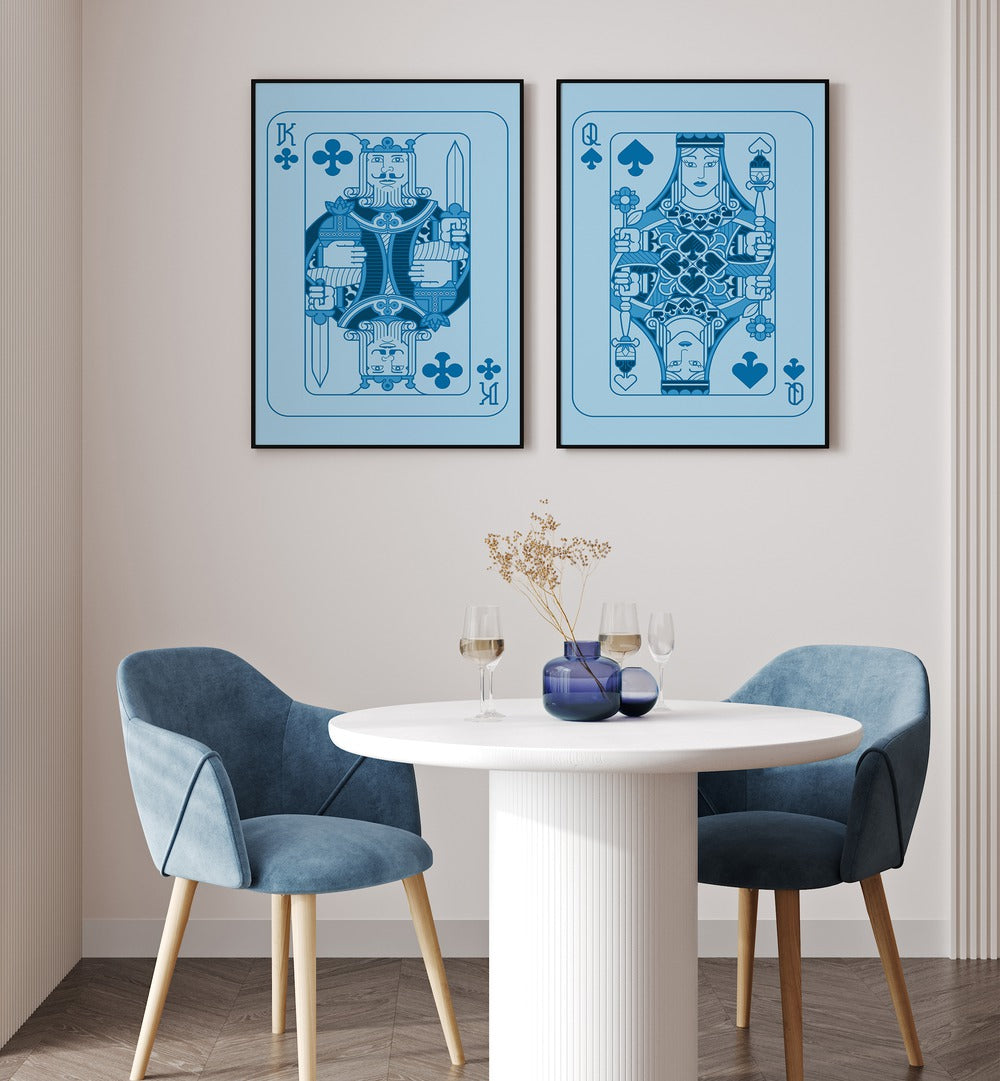 Stylish BLUE PLAYING CARDS, SET OF 2 PAINTINGS enhancing modern decor, perfect for card lovers.