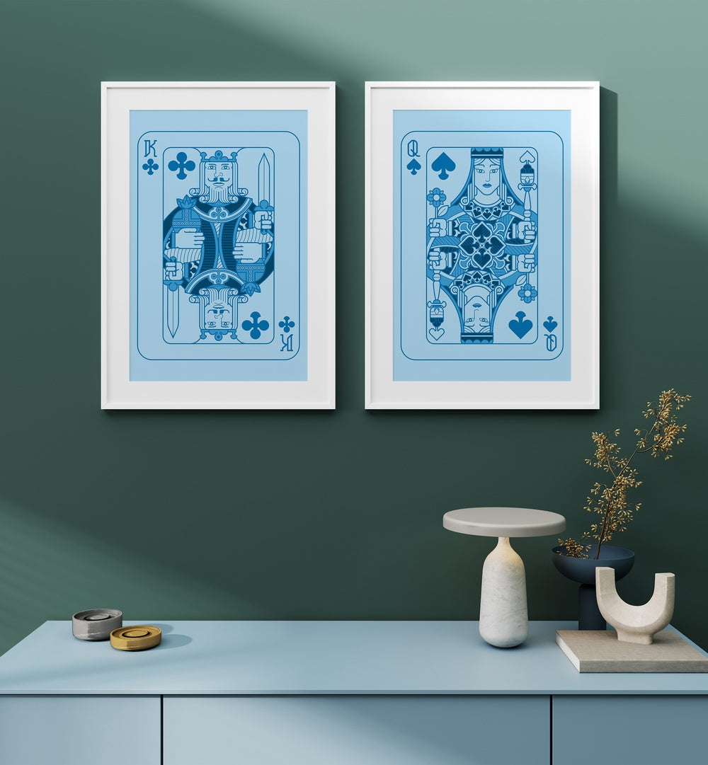 Stylishly decorate your space with BLUE PLAYING CARDS, SET OF 2 PAINTINGS featuring intricate designs.