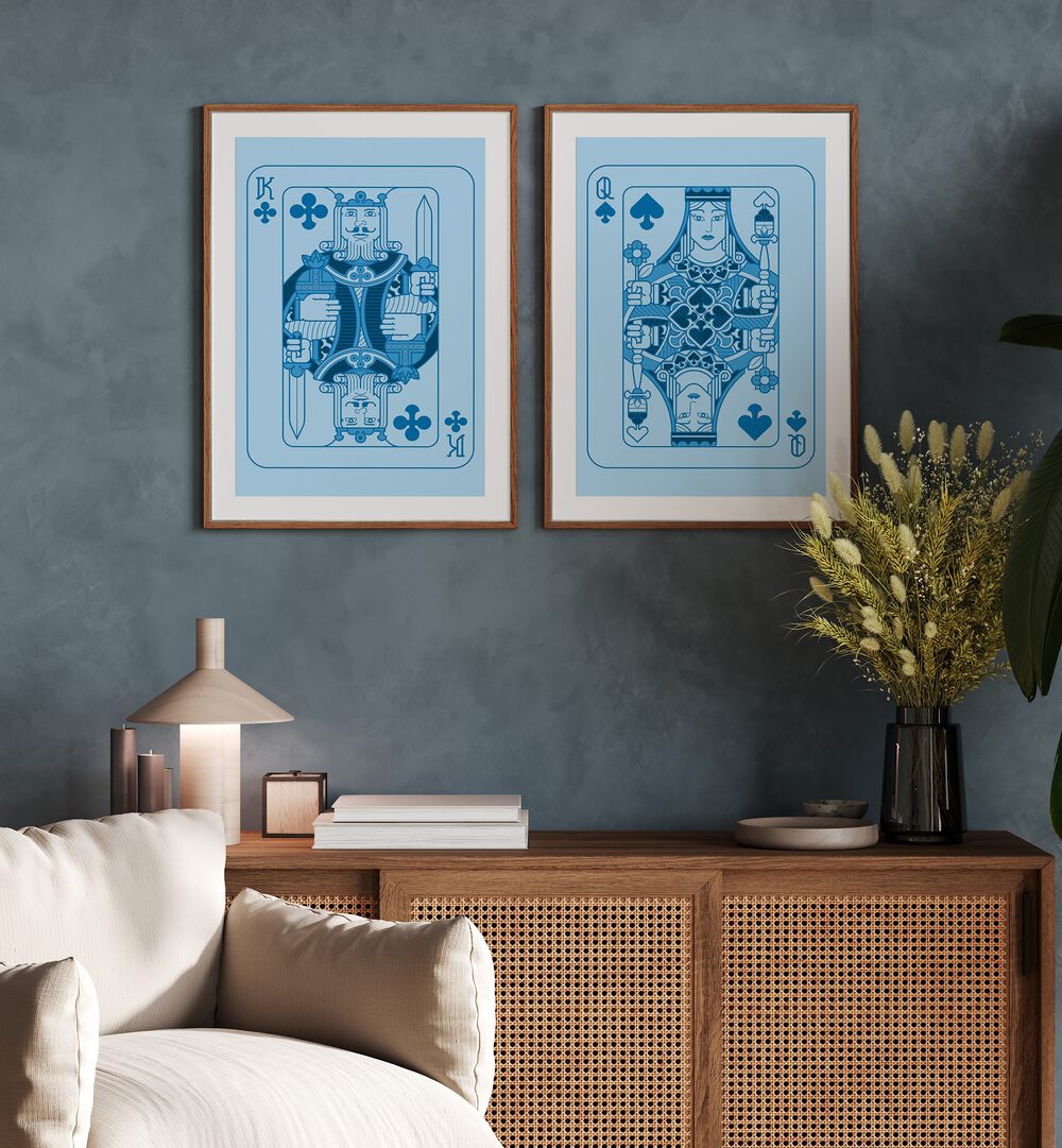 Stylish BLUE PLAYING CARDS, SET OF 2 PAINTINGS enhancing modern decor, perfect for card enthusiasts.