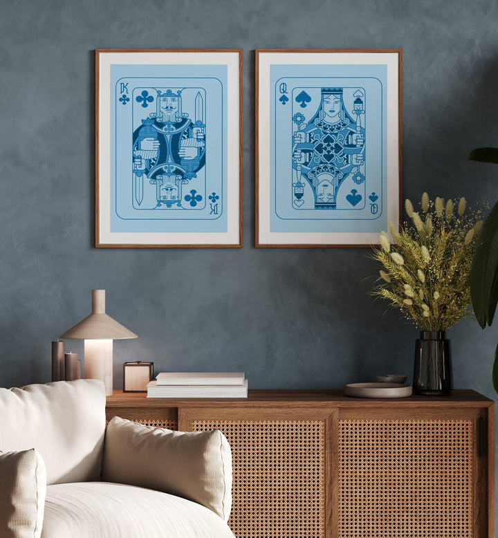 Stylish BLUE PLAYING CARDS, SET OF 2 PAINTINGS enhancing modern decor, perfect for card enthusiasts.