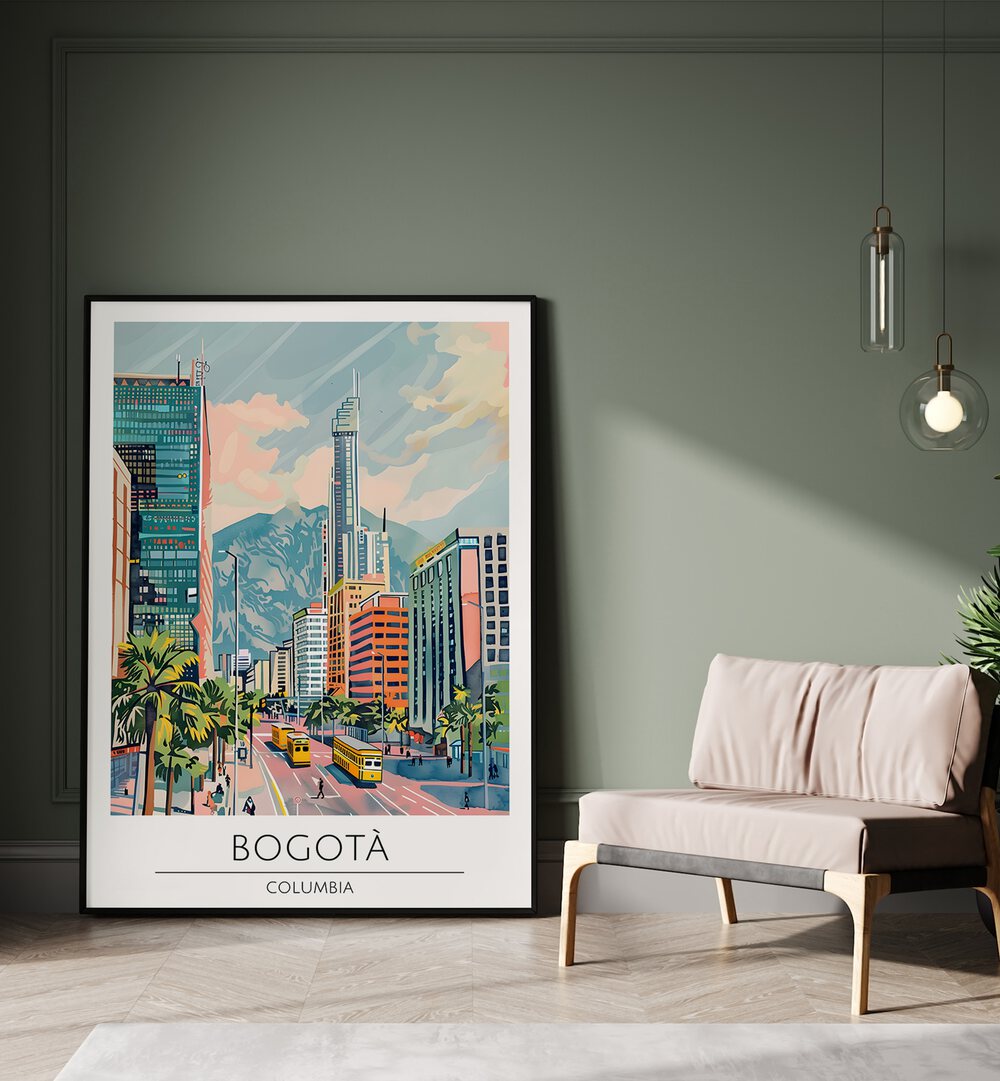 Colorful BOGOTA - COLUMBIA, TRAVEL POSTERS showcasing vibrant city life, perfect for elevating your space.