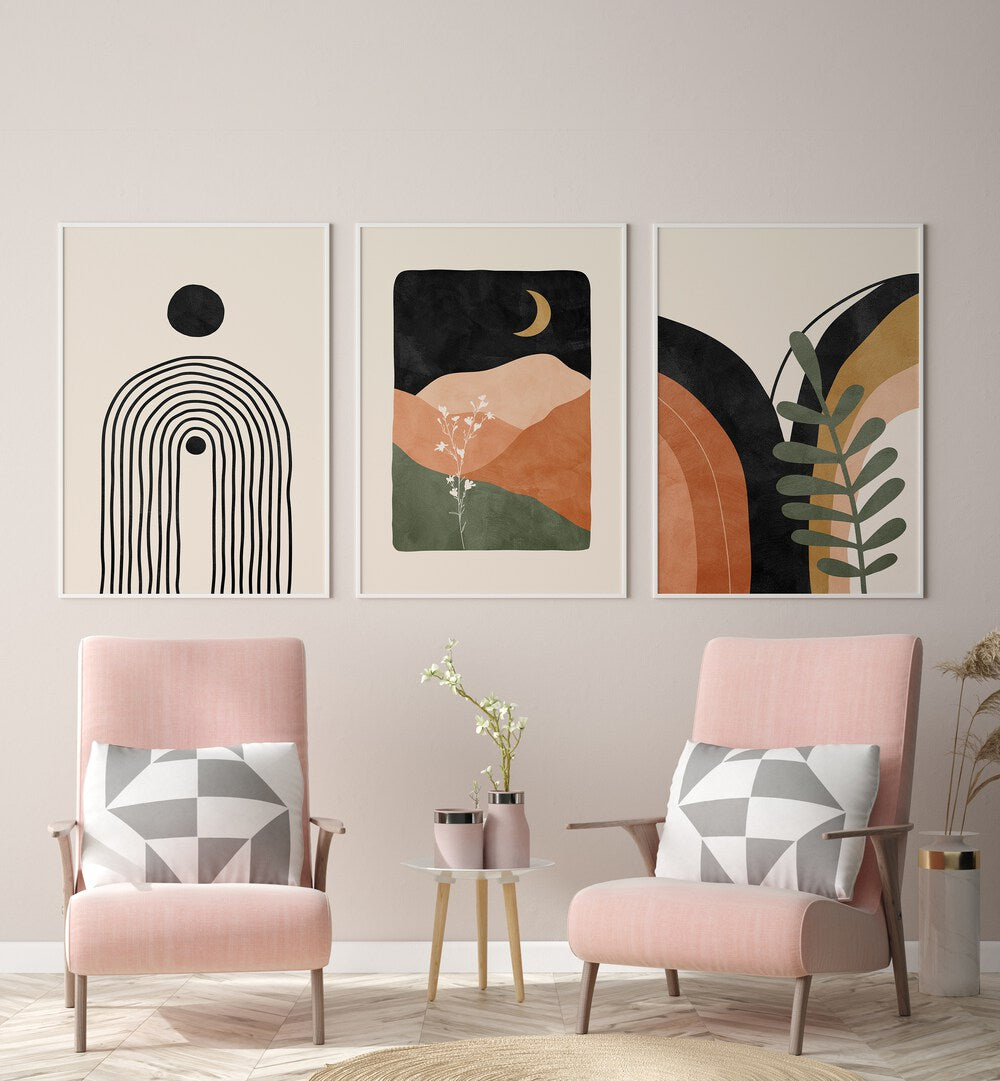 Enhance your decor with the BOHO THEME, SET OF 3 PAINTINGS, showcasing modern earthy artistry for harmony.