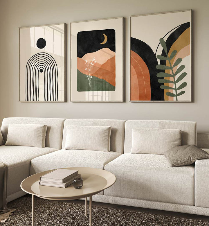 Transform your space with the BOHO THEME, SET OF 3 PAINTINGS, featuring modern art and earthy elegance.