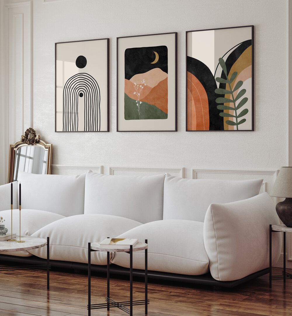 Transform your space with the BOHO THEME, SET OF 3 PAINTINGS, featuring modern, nature-inspired artistry.