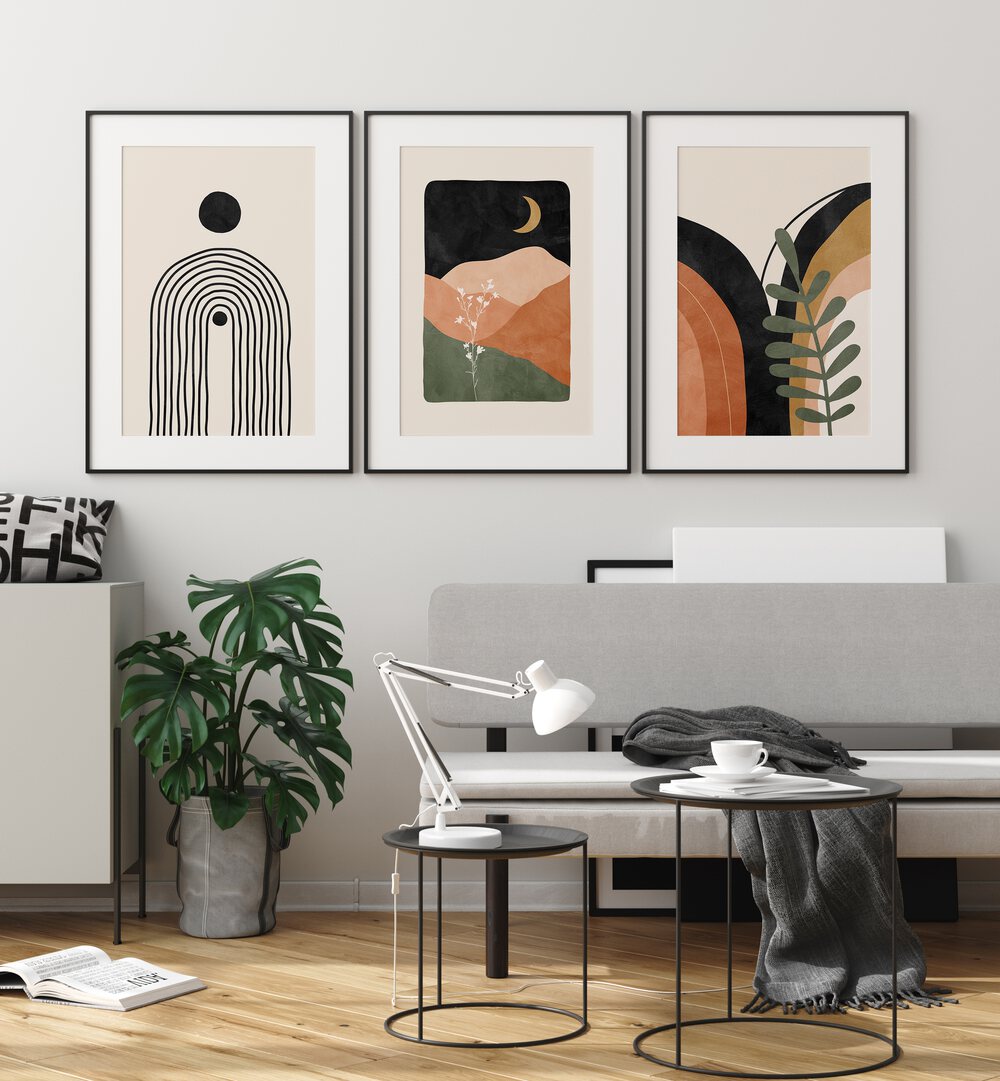 Brighten your home with the BOHO THEME, SET OF 3 PAINTINGS, featuring nature-inspired artwork perfect for any space.