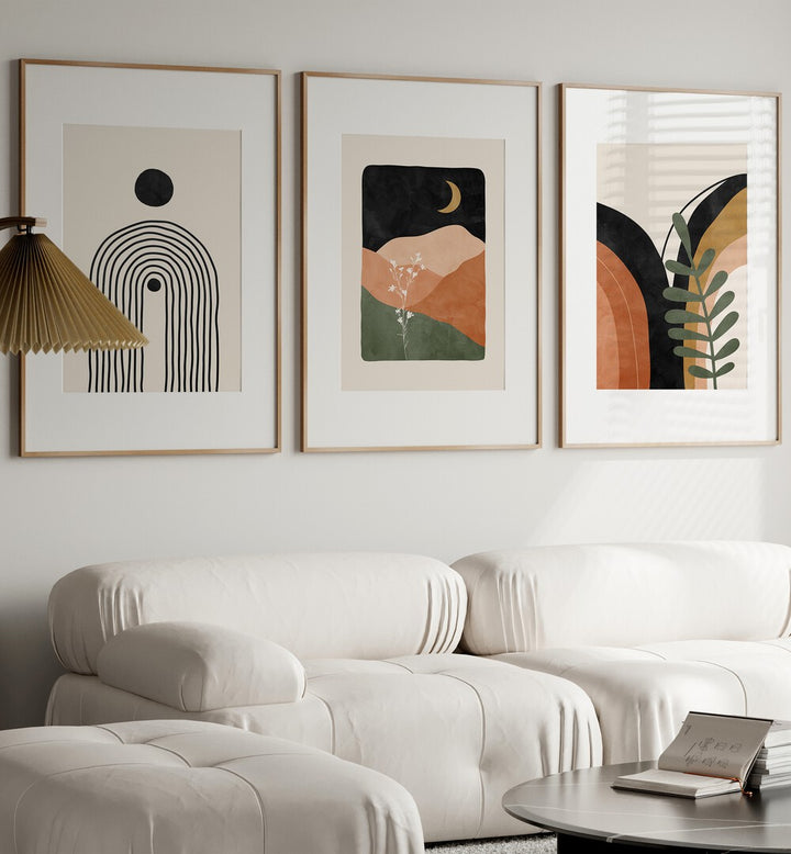 Elevate your decor with the BOHO THEME, SET OF 3 PAINTINGS, featuring nature-inspired modern artistry.