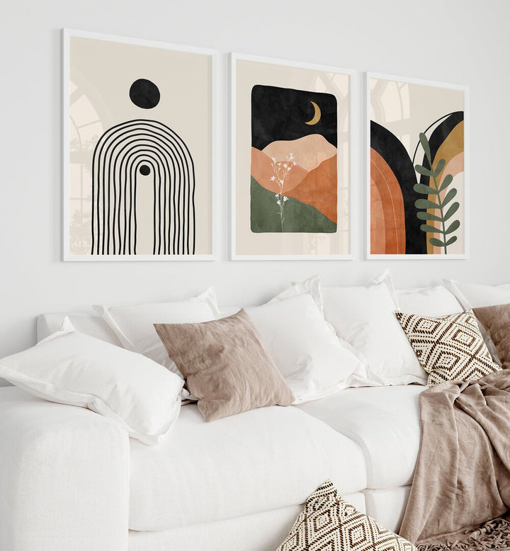 Enhance your decor with the BOHO THEME, SET OF 3 PAINTINGS, showcasing modern artistry and earthy tones.
