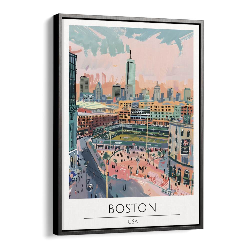 Stunning BOSTON - USA Travel Posters in a Black Floater Frame, celebrating the city's rich history and vibrant culture.