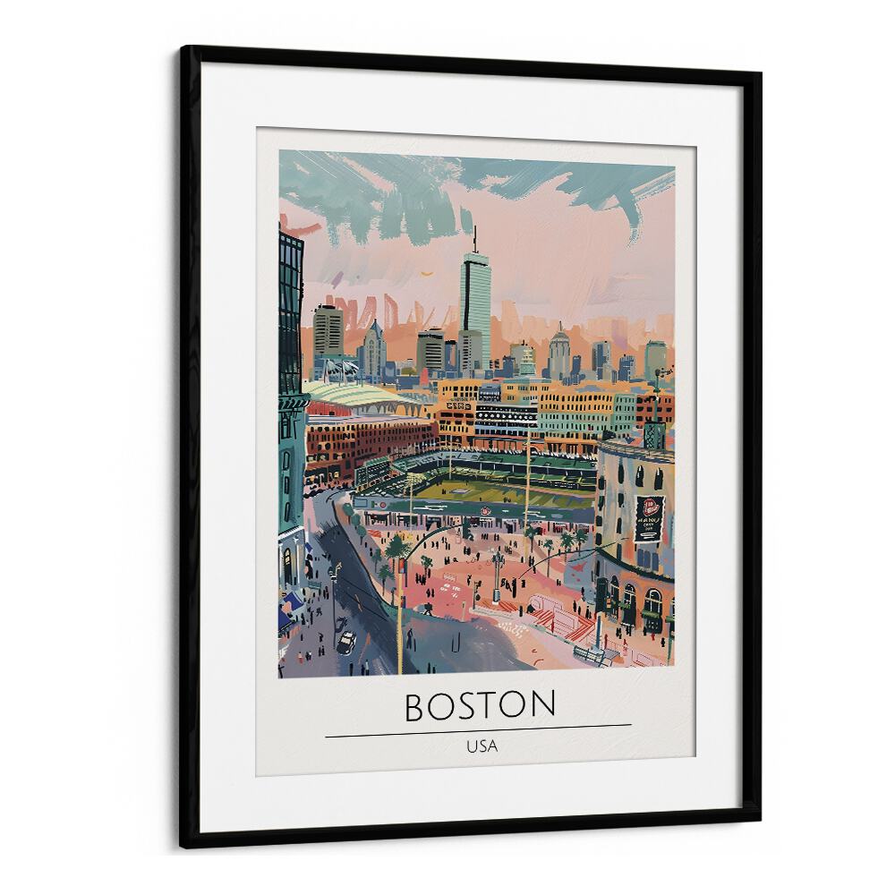 Stunning BOSTON - USA, TRAVEL POSTERS in a sleek black frame, showcasing the city's vibrant culture and history.