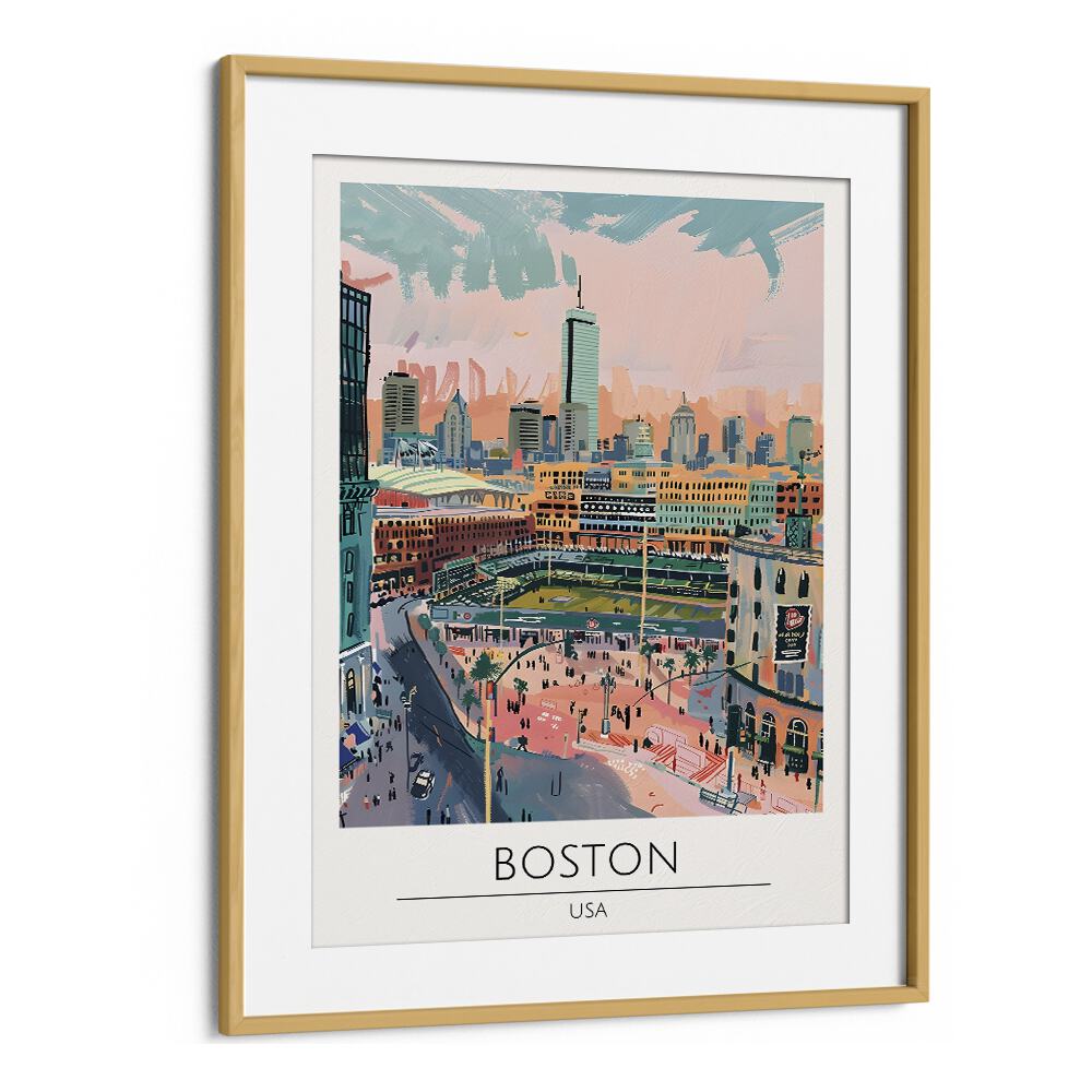 Stylish BOSTON - USA Travel Posters in an oak frame, capturing the city's vibrant history and culture beautifully.