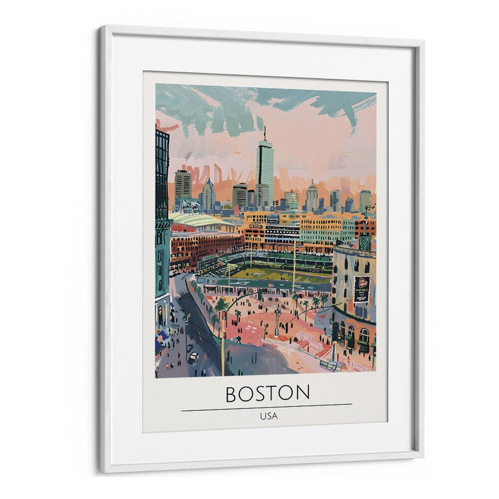 Stunning BOSTON - USA, TRAVEL POSTERS in a white frame, capturing the city's rich history and vibrant culture.