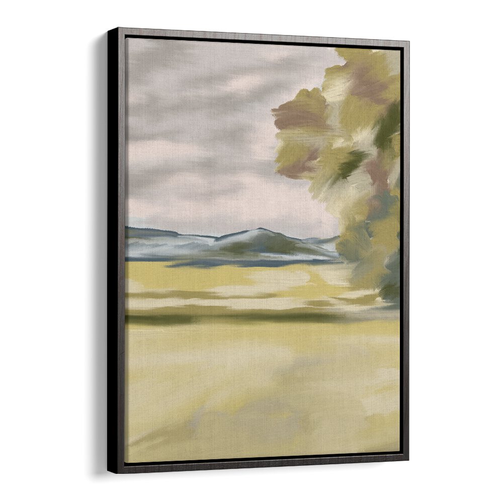 Captivating BRANCHING SHADOWS II, LANDSCAPE PAINTINGS in a sleek black floater frame, enhancing your living space.
